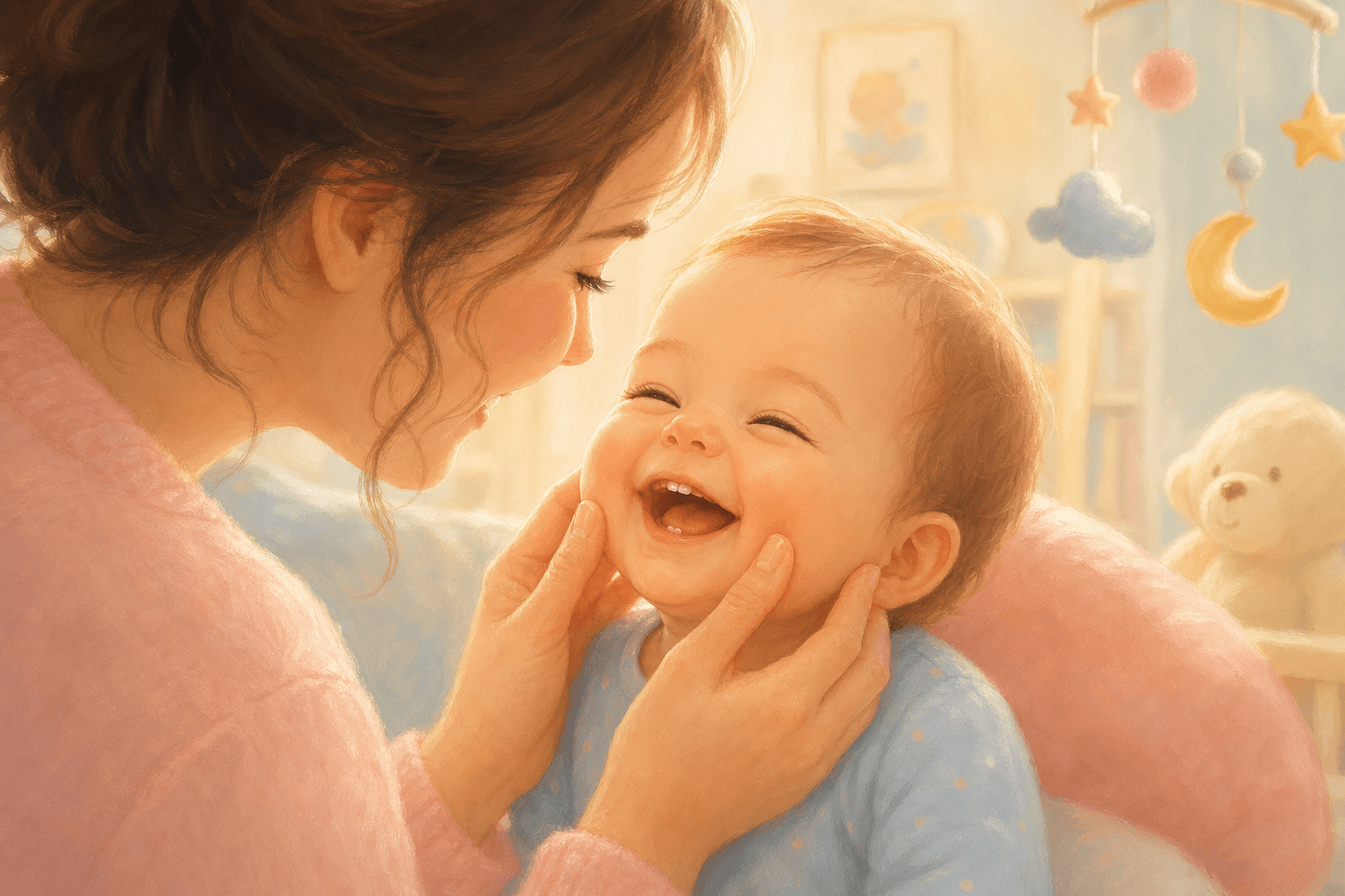 Lächelndes Baby mit erstem Zahn